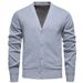 Men's V-Neck Knit Sweater Jacket - Fleece-Lined Slim Fit Cardigan For Casual & Office Wear Trendy Fashion_viptrois.com