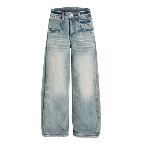 Punk Washed Gradient Water Ripple Jeans Men's Loose Wide Leg Vibe Trendy Distressed Straight Pants_viptrois.com