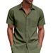 Summer Men's Woven Lapel Solid Color Large Size Casual Simple Business Short Sleeved Shirt Men_viptrois.com