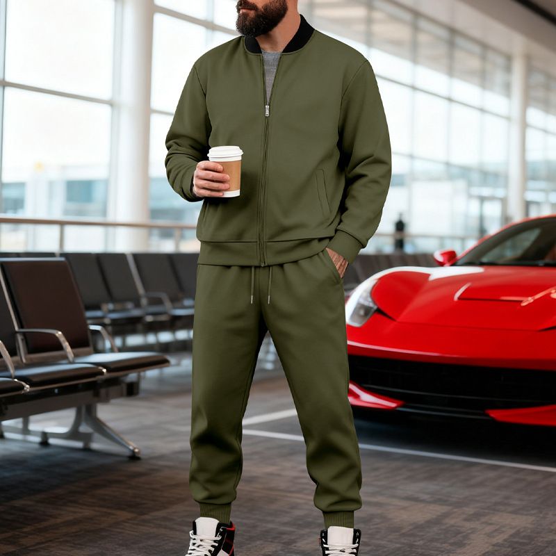 Men's American Casual Suit Cross Border Zip Up Baseball Uniform Sportswear For Autumn And Winter Simple Style_viptrois.com