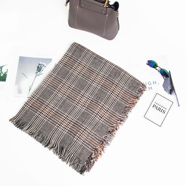 Women's Scarves New Brown Plaid Black And White Houndstooth Fringed Scarf Women's Scarf Thickened Shawl_viptrois.com
