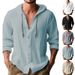 Men's Clothing Solid Color Casual Long Sleeved Shirt Hooded Drawstring Cotton And Linen Cardigan Trendy All Match Loose Beach T Shirt_viptrois.com