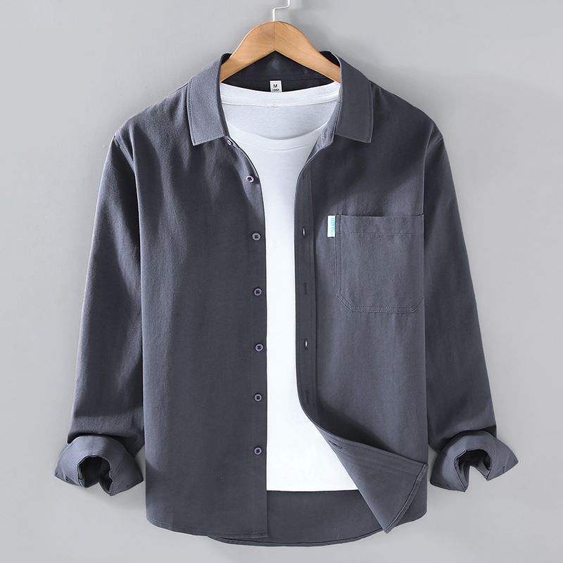 Cotton Long Sleeved Solid Color Shirt For Men, Simple Workwear, Versatile, Loose Quality Shirt Jacket For Men_viptrois.com