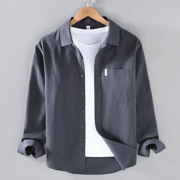 Cotton Long Sleeved Solid Color Shirt For Men, Simple Workwear, Versatile, Loose Quality Shirt Jacket For Men_viptrois.com