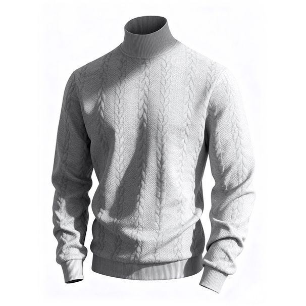 Men's Textured Jacquard High Neck Sweater – Winter Thermal Pullover (S-XXXL) – Minimalist Casual & Layering Essential_viptrois.com