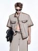 Men's Clothing Shoulder Pad Short Sleeve Denim Jacket Washed Colorblock Casual Suit_viptrois.com