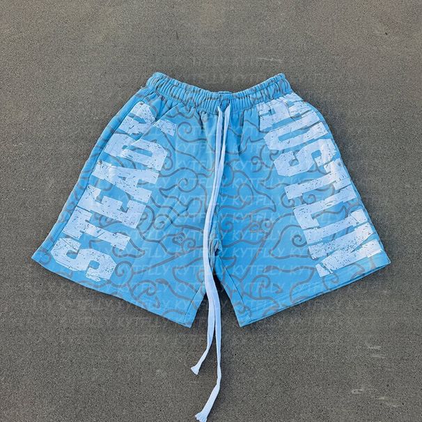 Men's Clothing Casual Shorts With Letters Patch Drawstring Elastic Waist Fashionable Street Style Shorts_viptrois.com