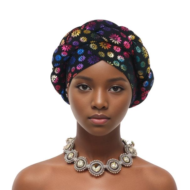 New Fashion Temperament Small Print Stamping Fried Dough Twists Braid Hat Muslim Baotou Headband_viptrois.com