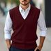 Men's Woolen Vest Casual Solid Color V Neck Sleeveless Knitted Sweater Pullover Four Seasons Vest Shirt Men_viptrois.com