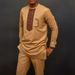 Men's Clothing Traditional Muslim Wedding New Suit 2 Piece Set Round Neck Long Sleeve Top Plus Pants_viptrois.com