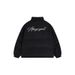 Black One-Piece Letter Down Cotton For Men, Winter High-End Korean Style Unisex Stand Collar Short Puffer Jacket_viptrois.com