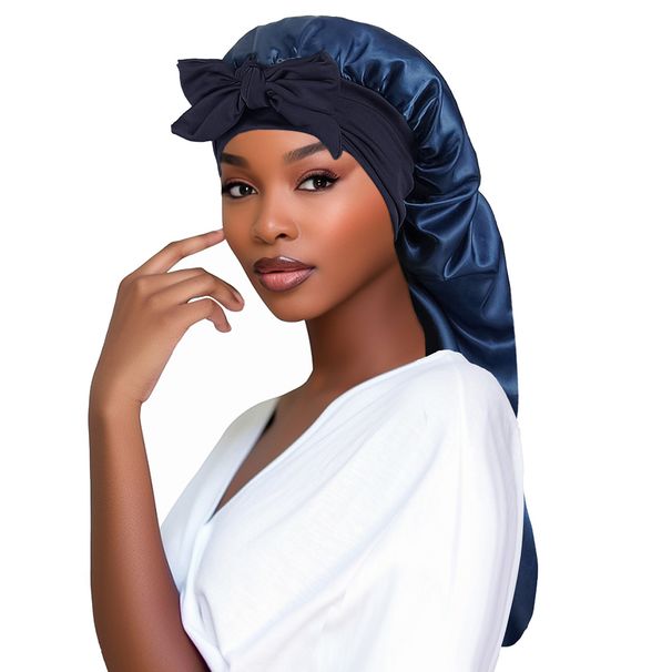 Elegant Bow-Tie Satin Sleep Cap - Extra Long Tail Nightcap For Women (Stretchy & Breathable Hair Protection Adjustable Headband Large Size)_viptrois.com
