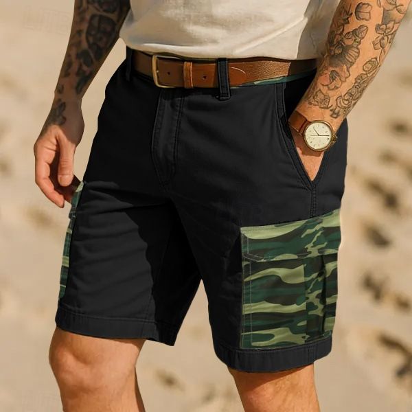 Men's Clothing New Summer European Size Outdoor Simple Versatile Men's Retro Camouflage Workwear Shorts Mid Length Pants Trend_viptrois.com