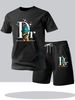 Men's Casual Fashionable Trendy Set T-Shirt Short Sleeved Shirt Shorts Plant Mesh Two Piece Set 2025 Simple_viptrois.com