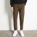 Men's Korean Style Woolen Trousers Autumn Winter Straight Leg Thick Cropped Elastic Waist Casual Trendy Bottoms_viptrois.com