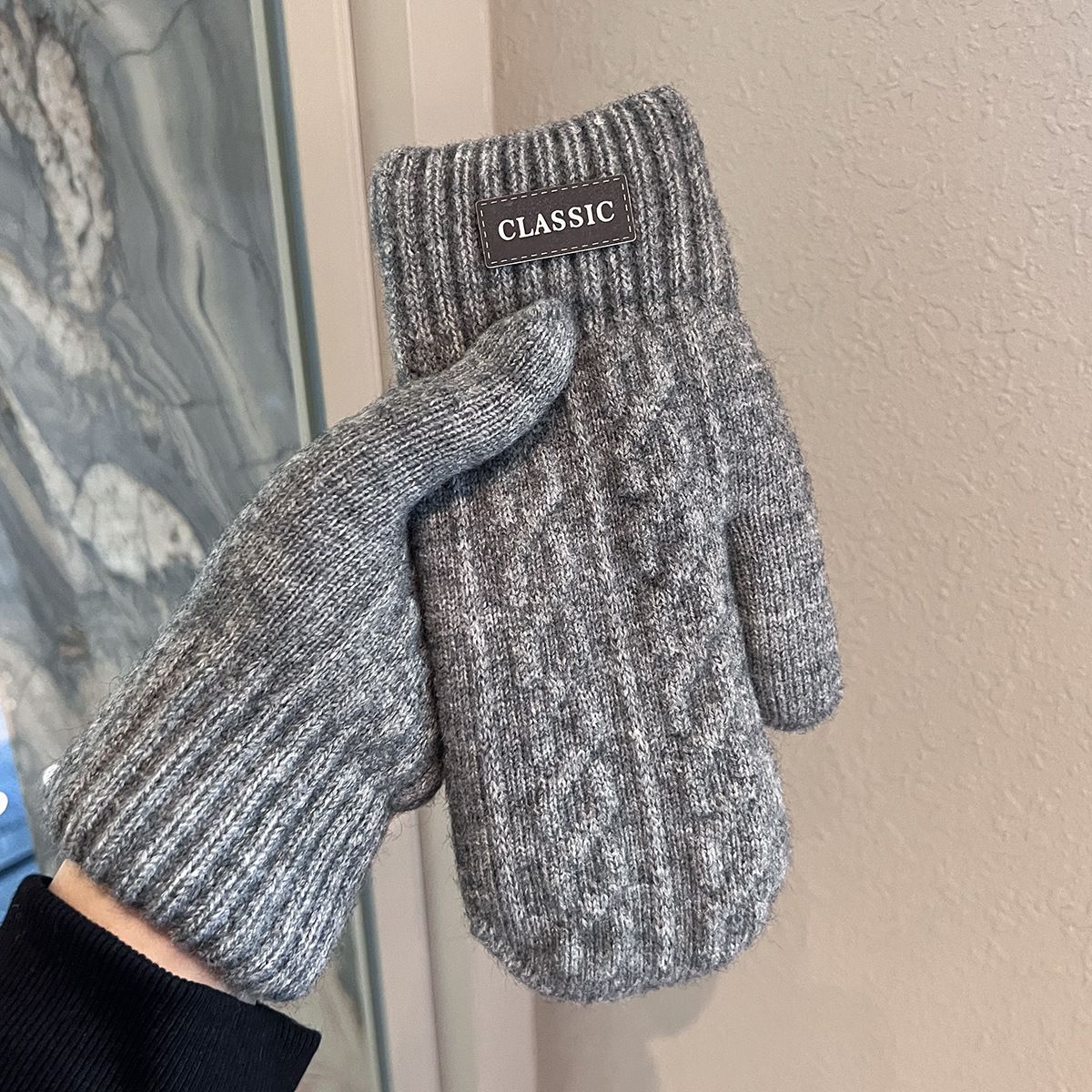 Sports Gloves Skiing Cycling Motorcycle Hiking Touch Screen Gloves Men's Fleece-thickened Warm Gloves Windproof Wool Knit Double Layer_viptrois.com