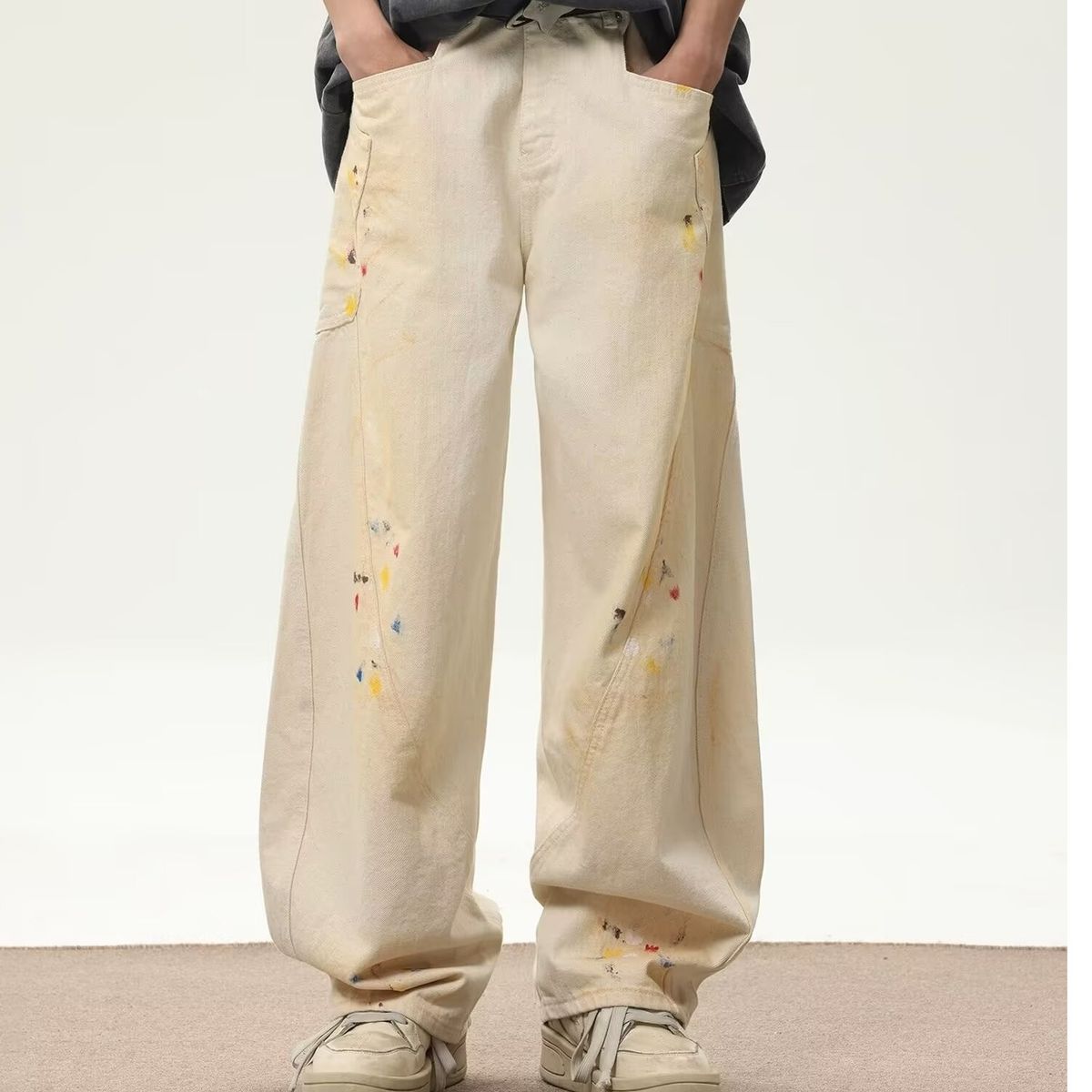 Men's Clothing Stitching Straight Loose Jeans Spring And Autumn High Street Trousers_viptrois.com