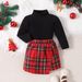 kid's clothing Christmas winter girl high neck long sleeve plaid irregular culottes vintage cute little children's suit_viptrois.com