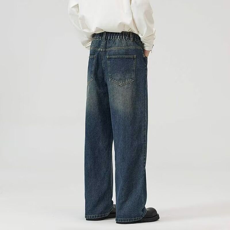 "Men's Vintage Washed Straight-Leg Jeans – Korean Streetwear Loose Fit Denim Pants (S-XXXL, Light Blue/Black/Vintage Wash)"_viptrois.com