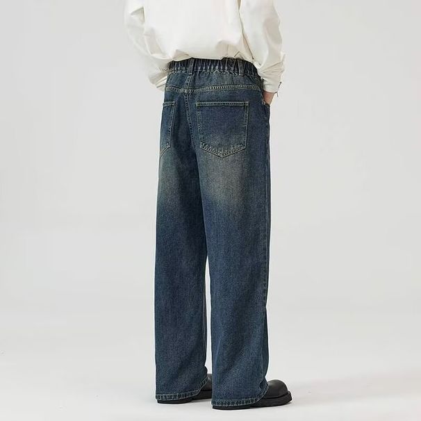 "Men's Vintage Washed Straight-Leg Jeans – Korean Streetwear Loose Fit Denim Pants (S-XXXL, Light Blue/Black/Vintage Wash)"_viptrois.com