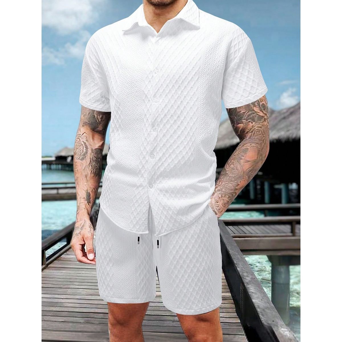 Men's Summer Short Sleeve & Shorts Set – Lightweight Polyester, Quick-Dry Casual Outfit (Black/White/Khaki/Royal Blue, Sizes S-XXL, Sporty_viptrois.com