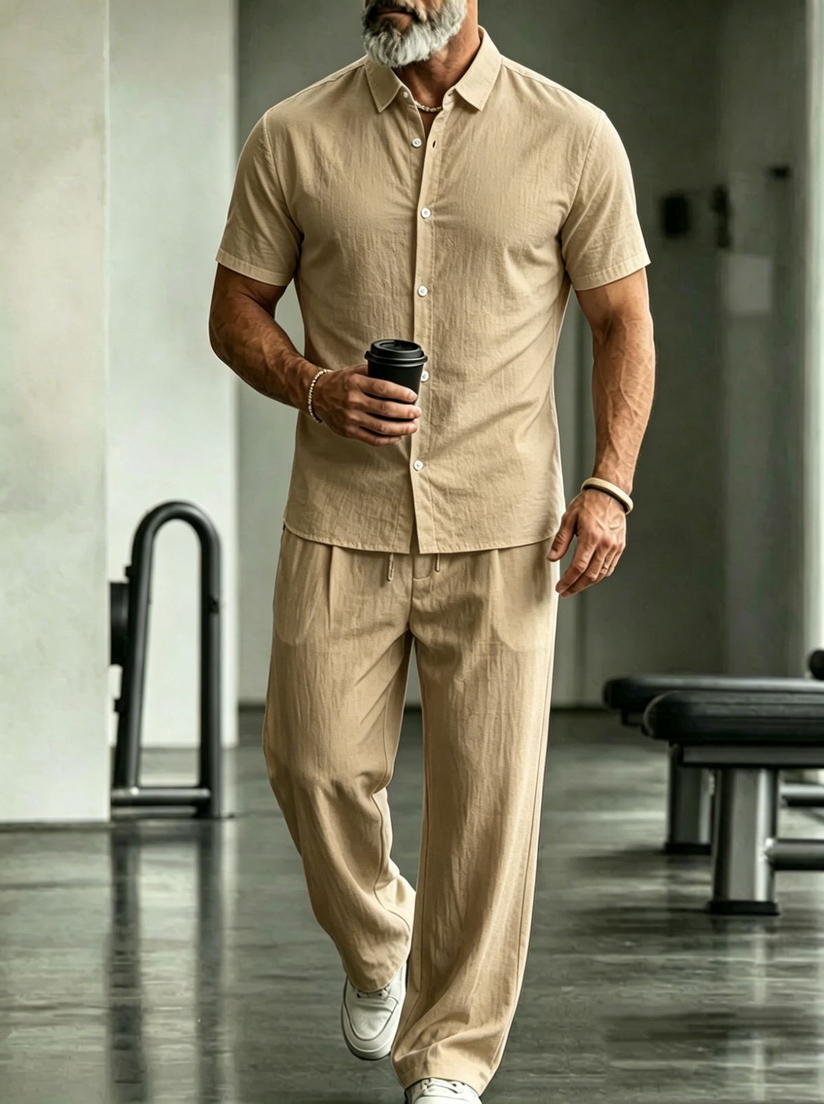 Men’s Linen Short-Sleeve Shirt & Pants Set – Breathable Summer Outfit (S-XXXL, White/Grey/Black/Pink/Khaki/Sky Blue/Army Green)_viptrois.com
