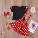 Foreign Trade New Style Girl Suit Lace Flying Sleeve Short Sleeved Top Polka Dot Suspender Skirt Butterfly Headband Three Piece Suit Trendy_viptrois.com