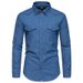 Denim Autumn/Winter New Men's Double Pocket Denim Long Sleeved European Size Lapel Shirt_viptrois.com
