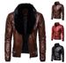 Men's clothing punk detachable fur collar rivets pressed cotton thick windproof motorcycle leather jacket_viptrois.com