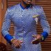 Men's Clothing Youth Stand Up Collar Casual Blue Pattern Men's Long Sleeve Shirt_viptrois.com