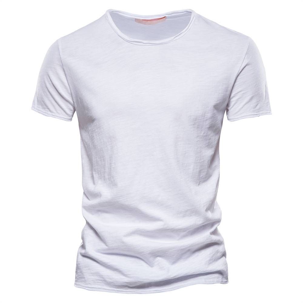 2025 Summer Hot Selling Men's Solid Color Bamboo Cotton Round Neck Short Sleeve T-shirt Bilingual Notes_viptrois.com