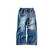 Loom Loom European And Cross-Border American Retro Letter Pattern Printed Washed Jeans Men's Loose Street Trend Straight Pants_viptrois.com