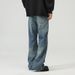 Men's Clothing & Archer0603 & Designer Lightning Crack Washed Jeans American Retro Slightly Flared Loose Pants Men's Trendy Brand_viptrois.com