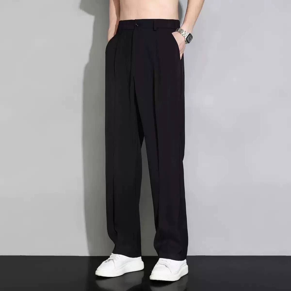 Ice Silk Workwear Small Western Pants For Men, Summer Thin Wide-leg Straight-cut Loose Casual Pants, High-grade Draping Suit Pants_viptrois.com