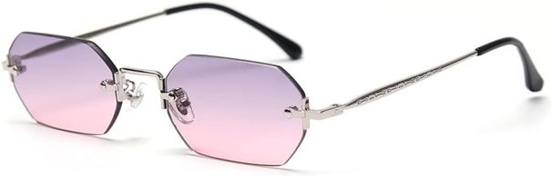 Men's Rectangular Frameless Sunglasses, Rimless, Octagonal, Small Glasses, Women's Metal, Gold, Polygon, Blue, Brown,_viptrois.com