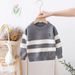 "Boys' Striped Knit Sweater – Soft Cotton-Blend Pullover For Autumn & Winter – Classic Crew Neck – Royal Blue/Greyish/Opalescent (90-130cm)"_viptrois.com