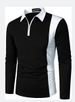Men's Clothing Long Sleeve Color Block Fashion Matching Men's Lapel Long Sleeve Men's Polo Shirt Two Color Patchwork Fashion Menswear_viptrois.com