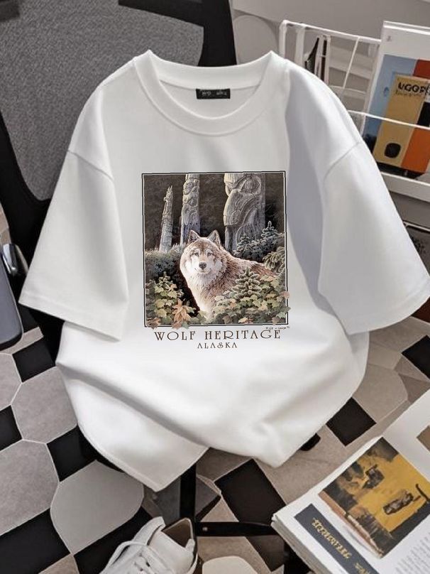 Vintage Wolf T Shirt Medium Alaska Homme Fashion Top For Everyday Wear Casual Stylish Breathable Comfortable Stretched Soft Slightly Unisex_viptrois.com