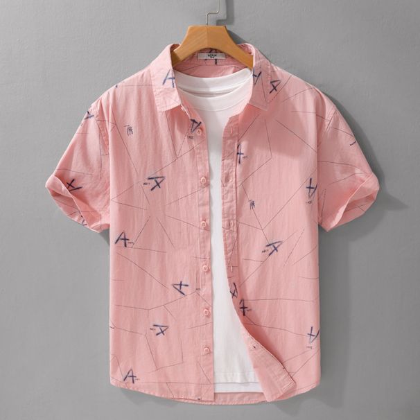 Summer Men's Fashion Letter Printed Simple Short Sleeved Shirt Thin Casual Loose Popular Men's Shirt_viptrois.com
