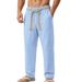 Men's Linen Drawstring Pants | Breathable Summer Casual Straight Leg Trousers For Vacation & Commute_viptrois.com