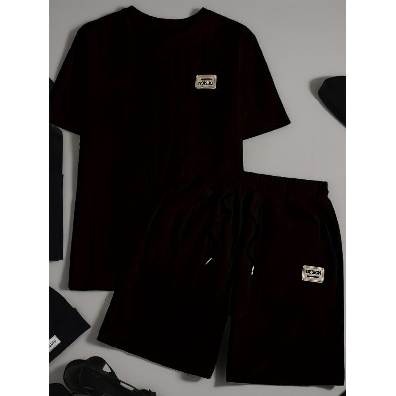 Men's Clothing European And American Cross Border Men, Wheat Ear Flower Pattern Men's Large Size Comfortable 2 Piece Knitted Suit Shorts_viptrois.com