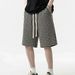 Men's Houndstooth Print Shorts Summer Thin Style Casual High Street Retro Loose Straight Leg Five Pocket Pants_viptrois.com