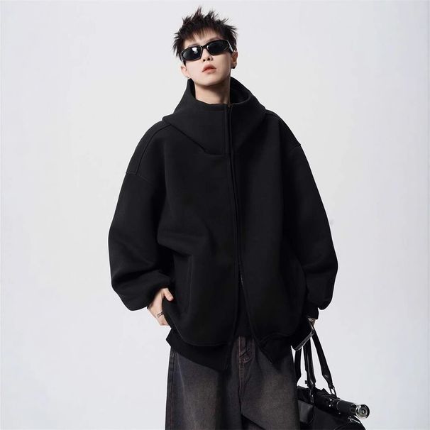 Heavy Hooded Sweater Men's Spring And Autumn New American Trendy Double Zipper Design Jacket High Street Top_viptrois.com