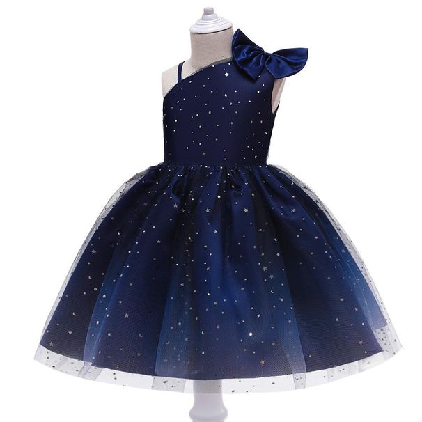 Children's Dress Gradient Mesh Puffy Princess Dress Star Sequins Oblique Shoulder Girls Festival Costume_viptrois.com