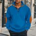 Autumn New Waffle American Stand Up Collar Button Color Matching Elbow Men's Pullover Sweatshirt Long Sleeve_viptrois.com