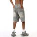 Men's Clothing New Washed Light Grey Japanese And Korean Style Shorts Jeans For Men And Women_viptrois.com