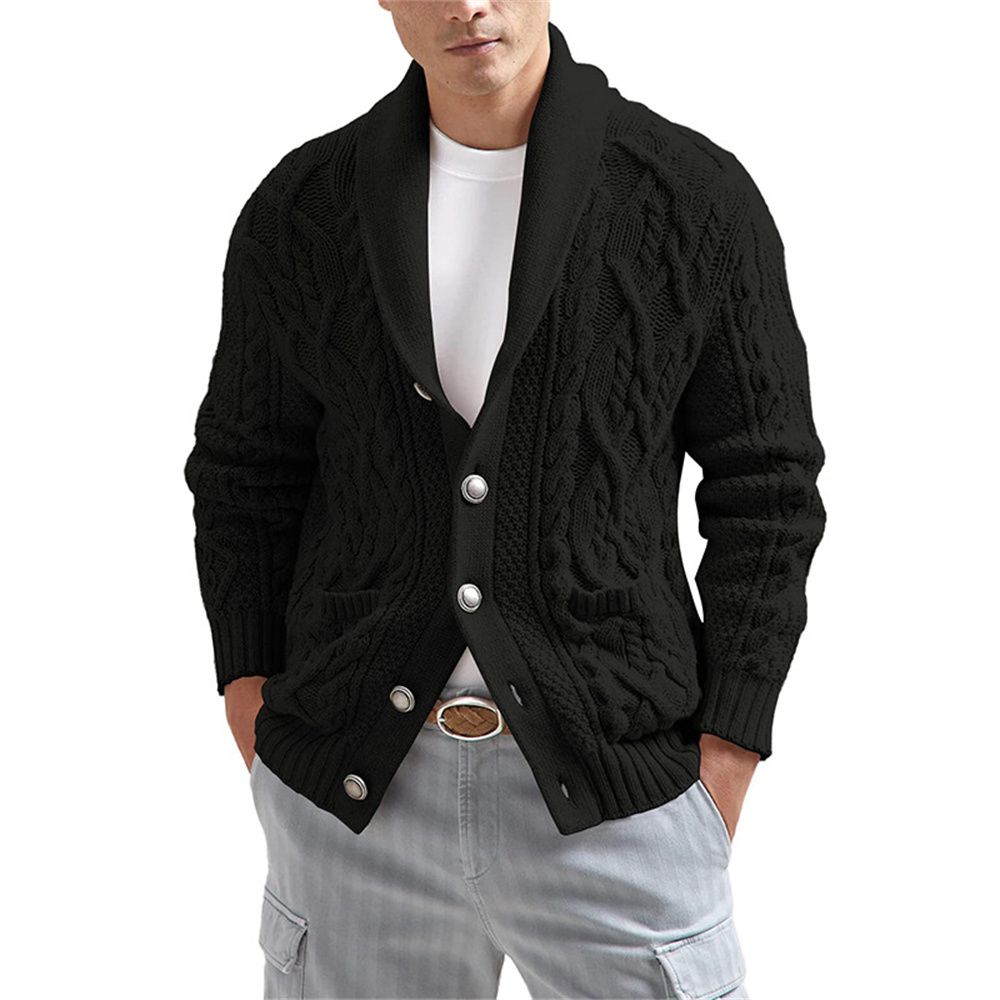 2026 European-USA Style Fashion Knitwear Cardigan Outerwear Men 100% Acrylic Lapel Pure Color Single-Breasted Long Sleeve Slim Sweater_viptrois.com