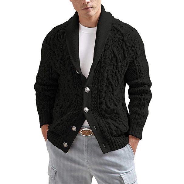 2026 European-USA Style Fashion Knitwear Cardigan Outerwear Men 100% Acrylic Lapel Pure Color Single-Breasted Long Sleeve Slim Sweater_viptrois.com