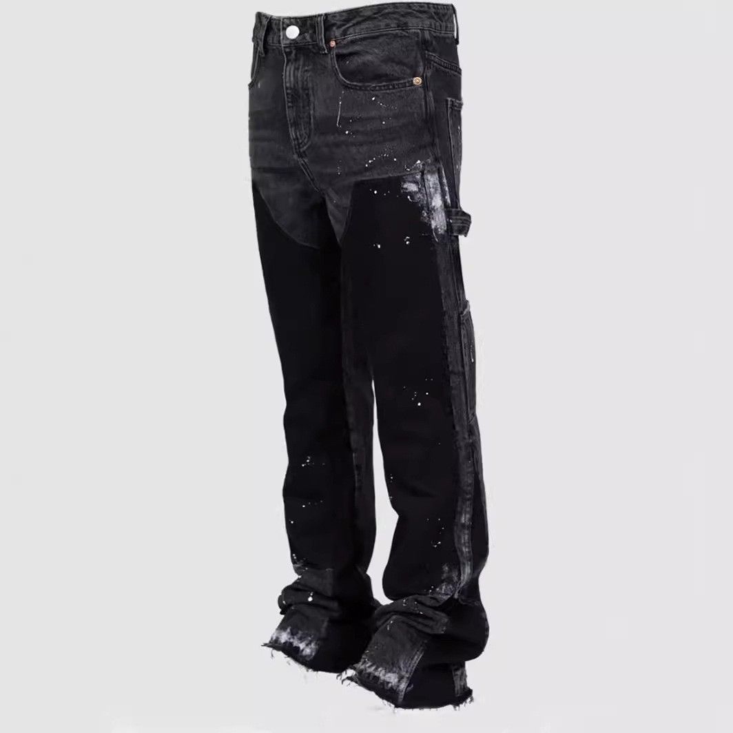 Men's Clothing 24 Fashion Overalls Hot Selling Elastic Patch Denim Layered Flared Pants_viptrois.com