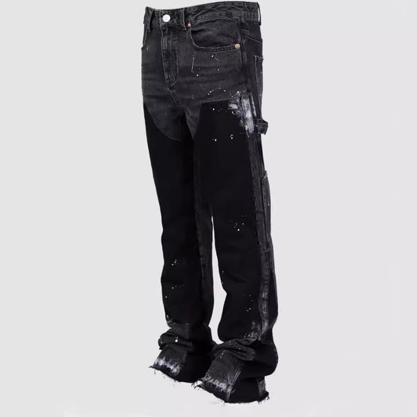Men's Clothing 24 Fashion Overalls Hot Selling Elastic Patch Denim Layered Flared Pants_viptrois.com